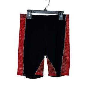 Fashion Nova black red mesh detail pull on shorts size M